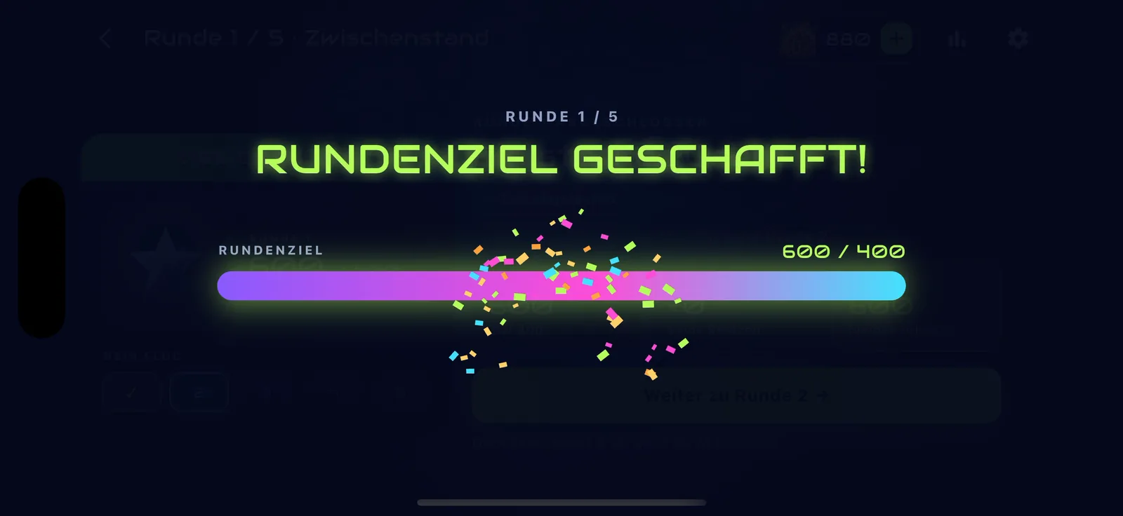 Round target reached with confetti